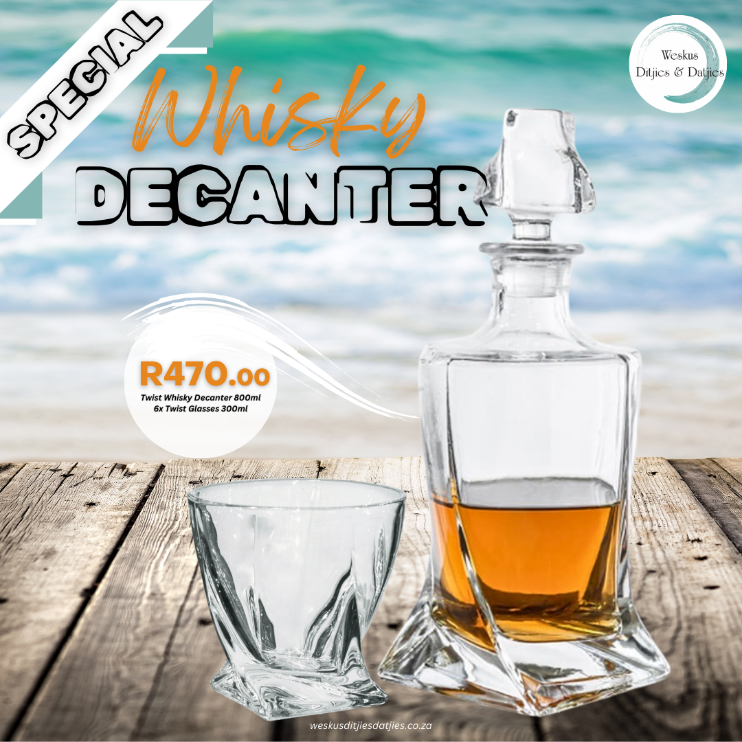 TWIST WHISKY DECANTER 750ML - 6 X TWIST WHISKY 300ML - Weskus Ditjies ...